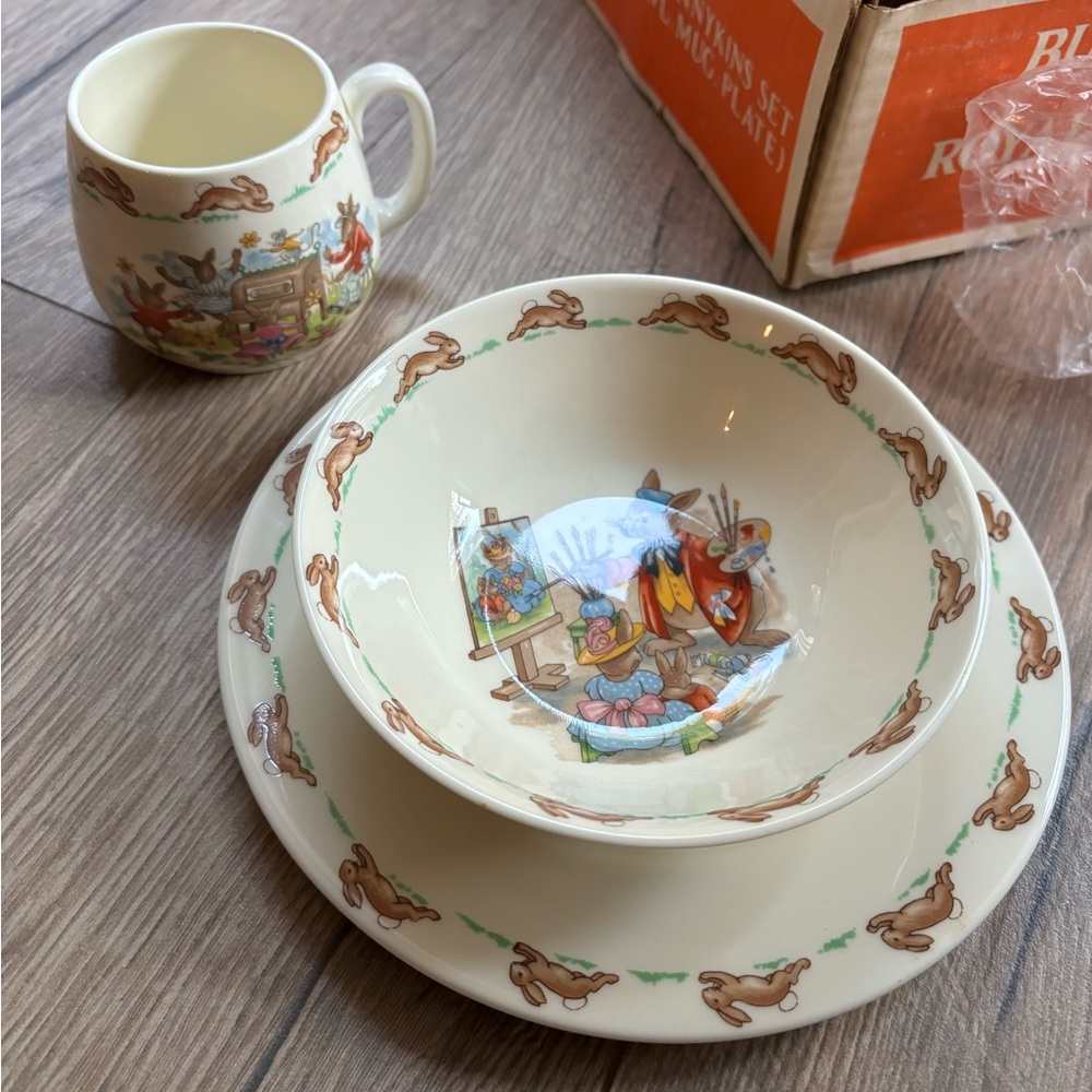 Easter Royal Doulton Bunnykins 3 piece Child's Dish Set Bone England Heirloom - Picture 2 of 15